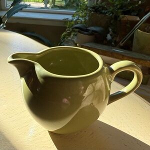 ceramic creamer or very small pitcher in Avocado green mid-century modern design